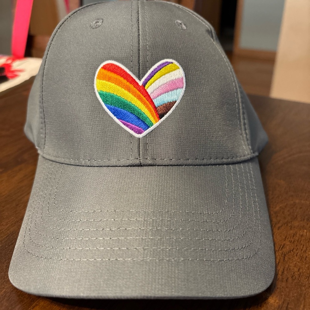 Gray Cap with Rainbow Heart Embroidery Design